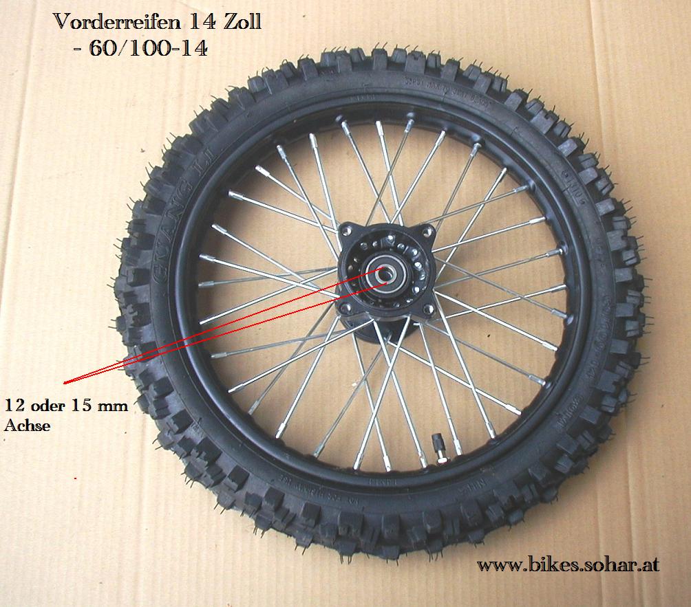 Felge 1,4 x 14" vorne Dirt Bike Achse ø15mm Reifen Dirtbike Pittbike Crossbike 