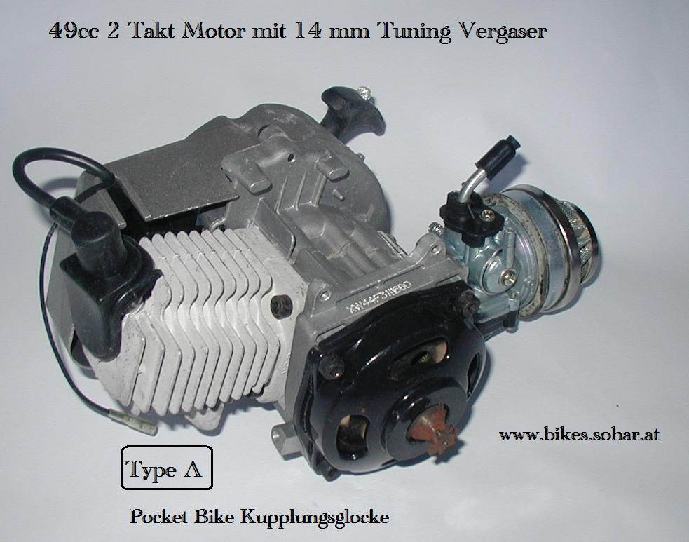 49cc Motors Dirtbike Motor 2 Takt Mini Bike ATV Vergaser Getriebe Handstarter DE 